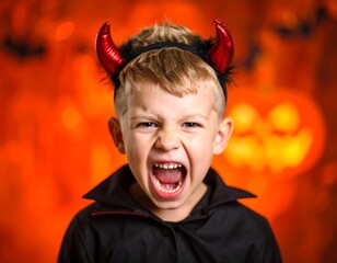 Boy in devil costume, angry expression