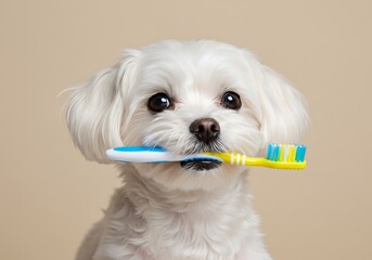 Doggy with toothbrush in mouth