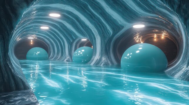 Subterranean Aquatic Tunnel with Spheres - Powered by Adobe
