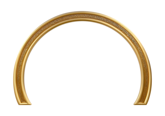 Ornate gold arch with intricate pattern on transparent background, PNG