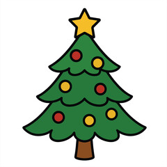 Obraz premium Christmas Tree Cartoon Illustration, Cute Holiday Decoration Design, Simple Winter Season Drawing For Stickers, Posters, Kids Room Decor, Festive Party Materials