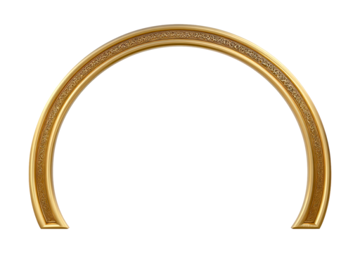 Ornate gold arch with intricate pattern on transparent background, PNG