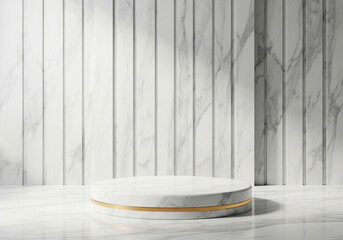 Minimalist Marble Podium with Gold Accent in Elegant White and Gray Display Setting