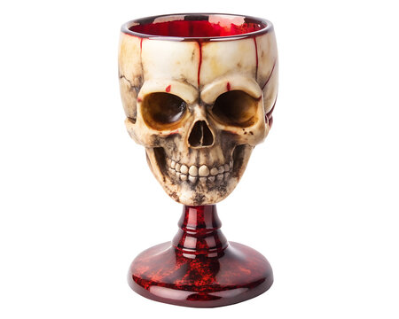 Gothic skull goblet filled with red liquid isolated on transparent background