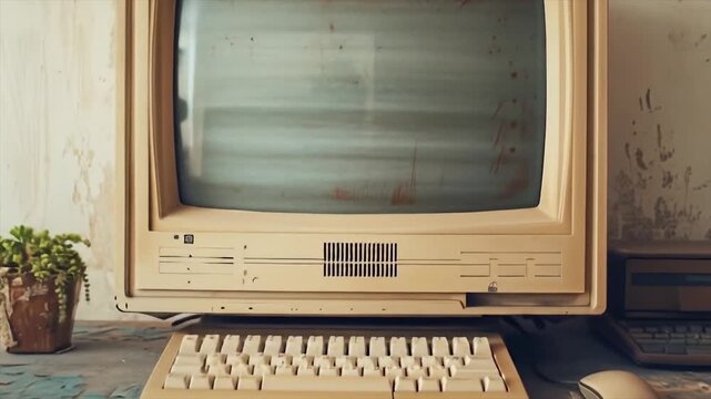 Vintage Computer with Retro Tech, and Dusty Room.