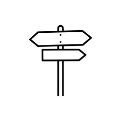 Black Lined Icon of Direction Sign and Navigation