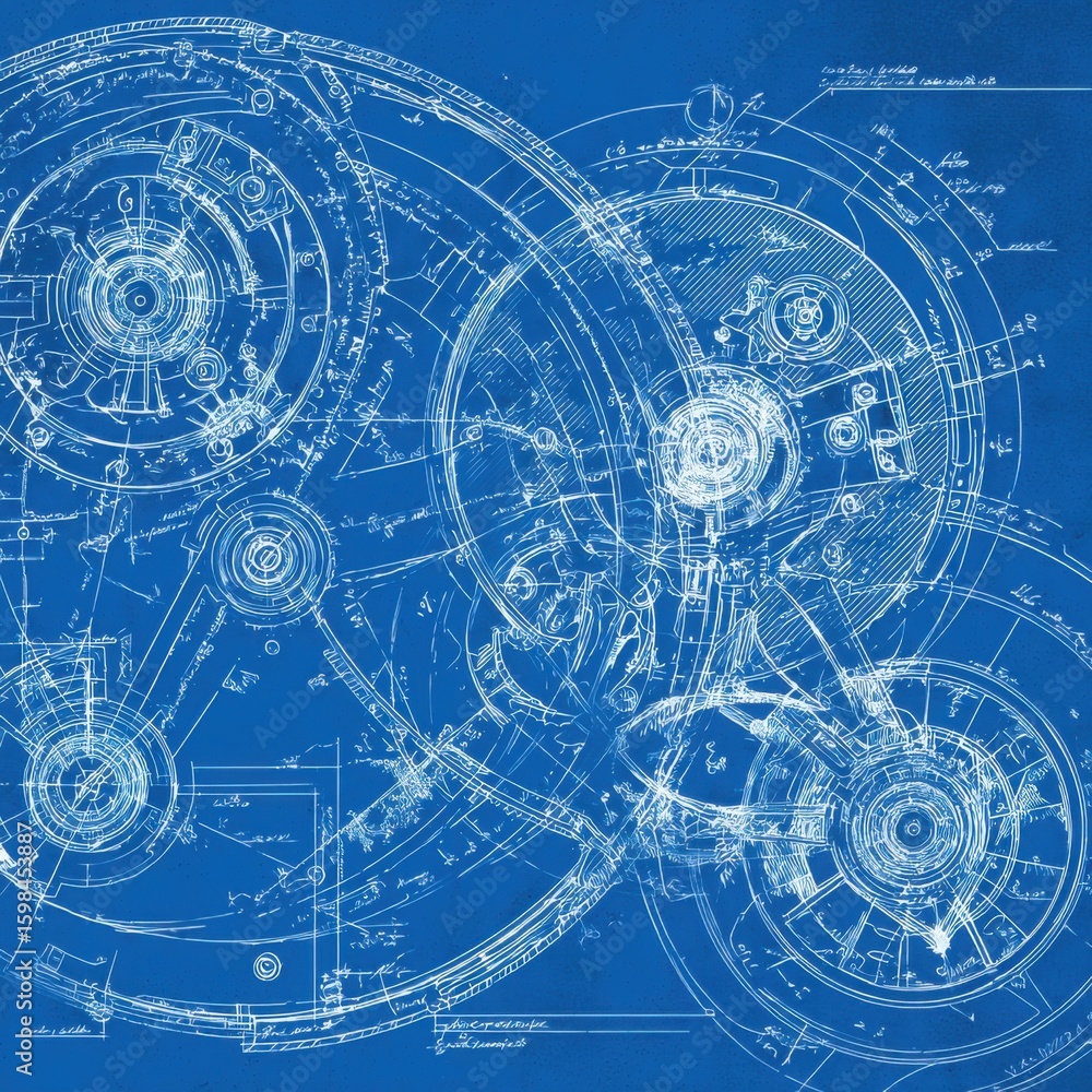 Aufkleber intricate blueprint represents the design of advanced machinery, featuring detailed gears and mechan