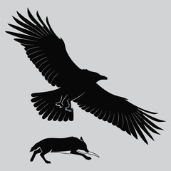 Vulture Circling Above a Dead Animal silhouette vector design art and illustration