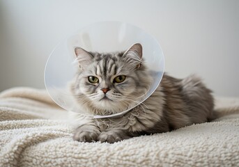 Pet Recovery - Cat with Cone Collar Lying on Blanket