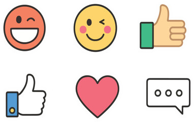 Obraz premium Social Media Emoticons and Icons for Communication and Online Interaction on a Transparent Background Pattern