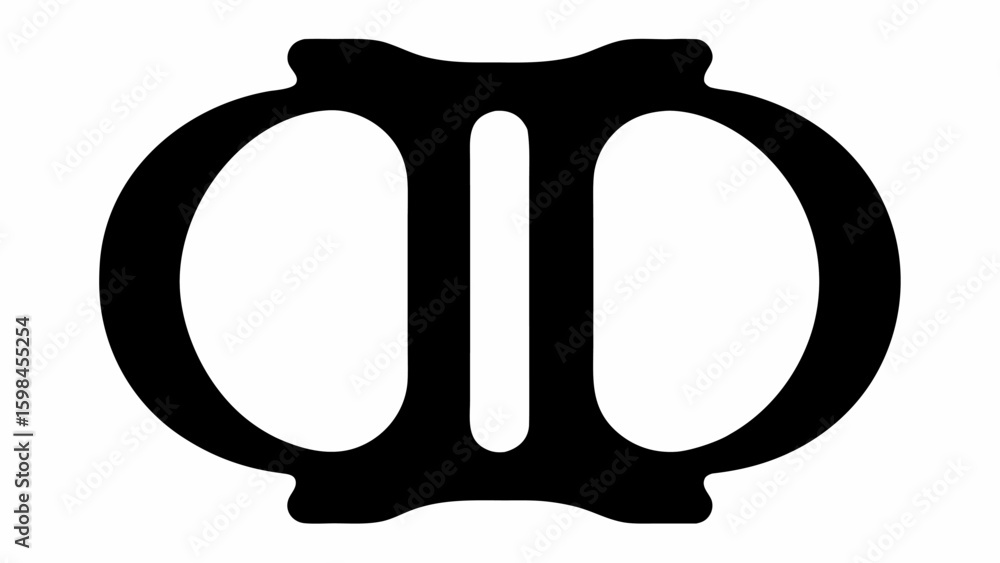 Poster abstract black symbol featuring two ovals connected by a central bar within a rounded rectangle shap