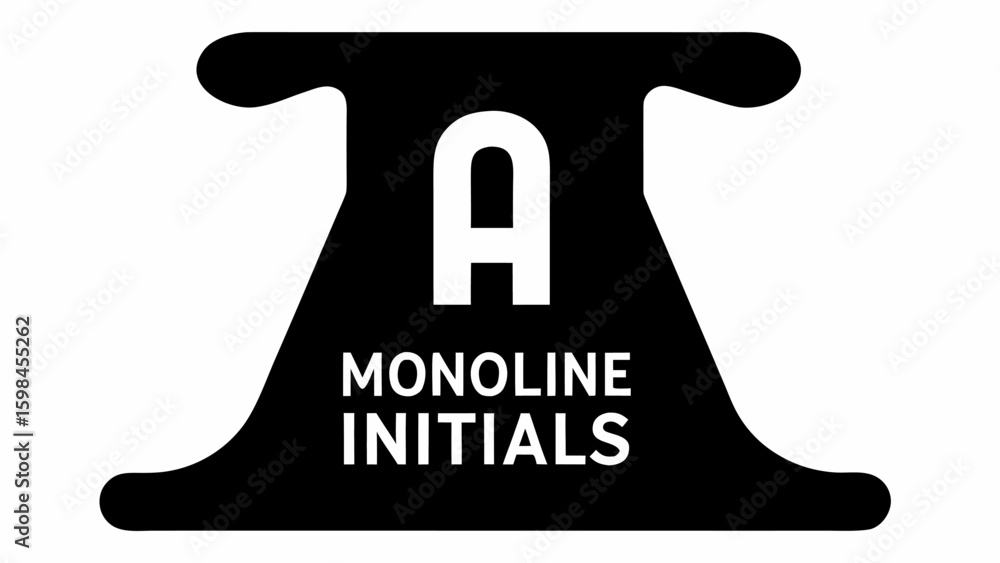 Fototapete monoline initial a logo with rounded edges and a trapezoidal shape in black and white minimalist des