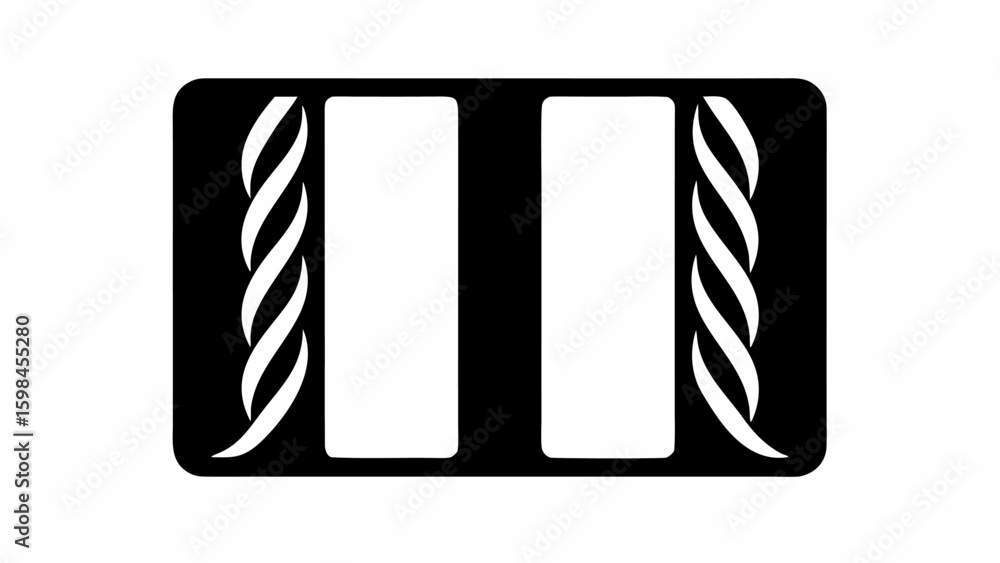 Aufkleber black rectangular shape with rounded corners containing two white rectangles and rope designs on the