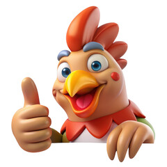 Cartoon chicken giving thumbs up isolated on transparent background