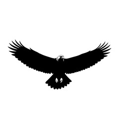 Naklejka premium Black silhouette of an eagle with its wings spread wide on a white background