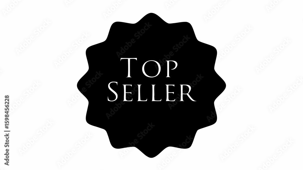 Aufkleber a black starburst shape with top seller text displayed in the center on a white background image vie