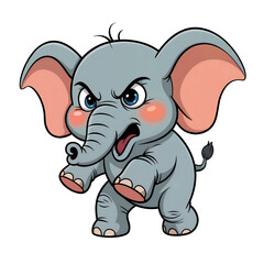 Naklejka premium Cartoon baby elephant with angry expression and blue eyes isolated on a transparent background image