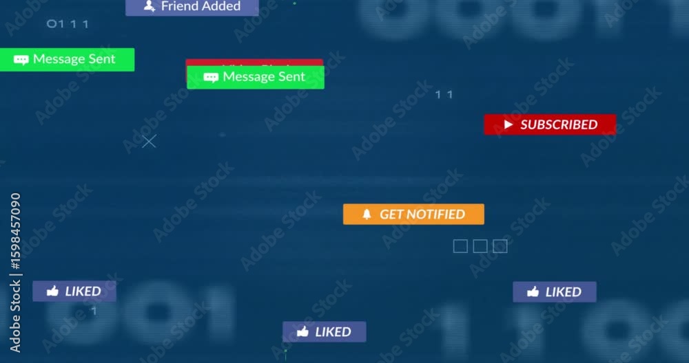 Aufkleber cursors clicking ui buttons, causing notification badges floating fading representing engagement