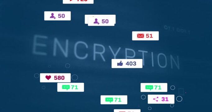 Blurry ENCRN sharpening into ENCRYPTION while badges floating updating cascading to show security