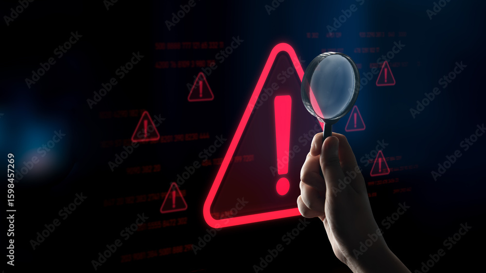 Aufkleber cybersecurity alert warning showing red cyber for data breach, network threat, and cyber security sy