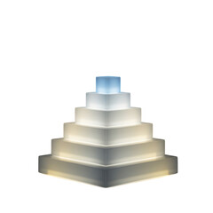 Illuminated frosted glass pyramid with blue top cube isolated on transparent background