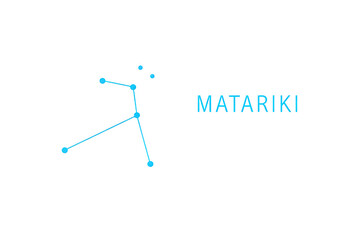 The matariki constellation represented by blue dots and lines isolated on transparent background