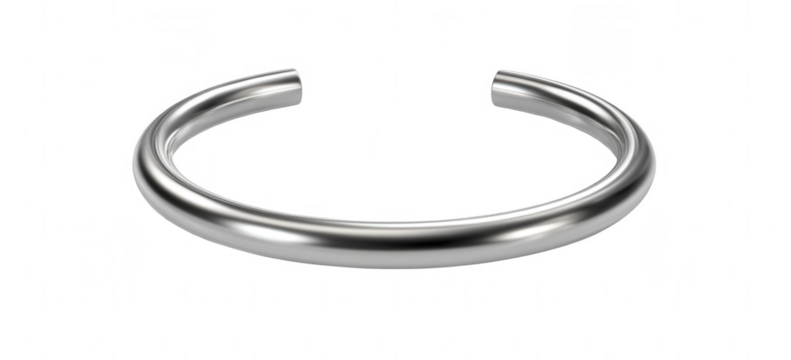 a plain silver bracelet on a white background, png, transparent