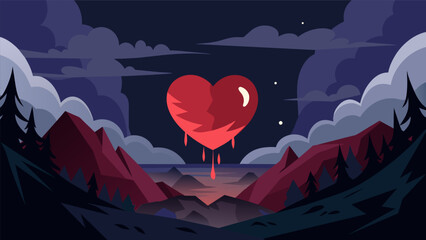 A dark and moody painting reflecting the melancholic melody of a heartfelt ballad that has touched the artists soul.. Vector illustration