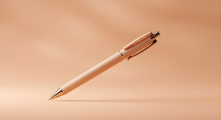 Naklejka premium Elegant Gel Pen on Blurred Peach Background with Delicate Highlights – Minimalist, Blank, and Unlabeled Mockup for Branding, Office Supplies, School, Stationery, and Creative Product Presentations