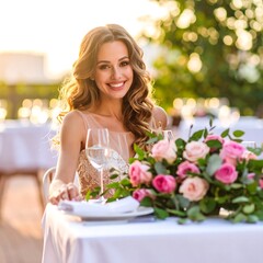 Bride at outdoor wedding reception