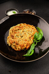 Potato pancakes drainiki potato cutlets vegetable dish fresh delicious gourmet food background on the table rustic food top view copy space vegan and vegetarian food
