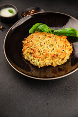 Potato pancakes drainiki potato cutlets vegetable dish fresh delicious gourmet food background on the table rustic food top view copy space vegan and vegetarian food