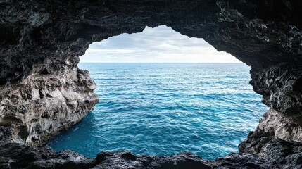 Ocean vista from a rocky cave.