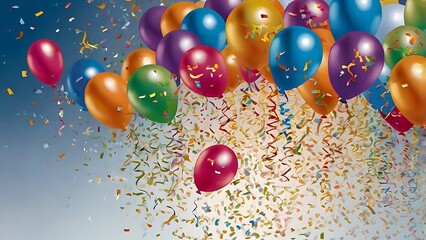 Colorful happy birthday balloons and candles decoration on table for celebration party