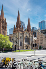 Fototapeta premium St Paul's Cathedral is an Anglican cathedral in gothic style and projected by architect William Butterfield and completed in 1891. It is one of Melbourne's major architectural landmarks. Dec 2019