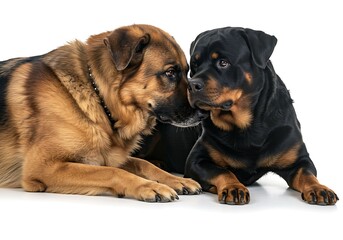 Obraz premium German Shepherd and Rottweiler Cuddled Calm