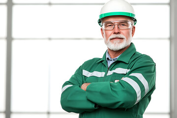 Portrait of an experienced construction worker wearing safety gear.