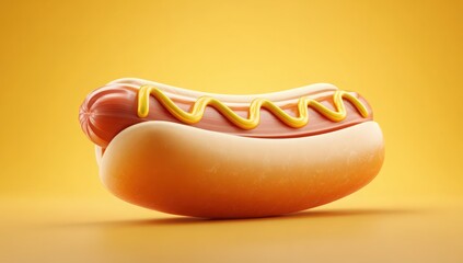 Hot dog with mustard: A vibrant, appetizing hot dog with a perfect smear of mustard. ready to eat in a studio shot.