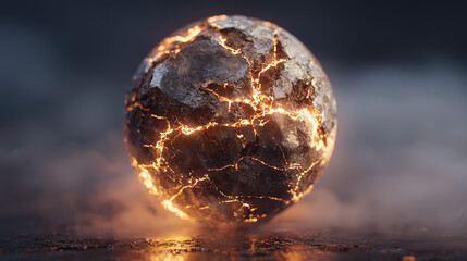 Spherical earth chunk with cracked rock exterior and glowing magma veins underneath,