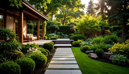 Lush garden patio area