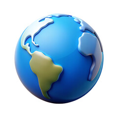 3d icon of a stylized 3d render of planet earth with blue oceans and green continents, isolated on a transparent background
