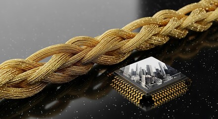 Cityscape CPU with Gold Cable. AI Generated