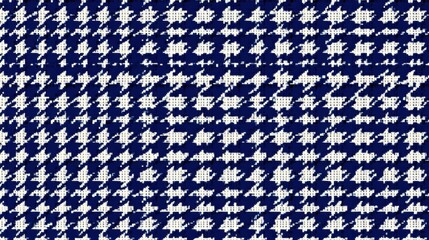 A striking textile features a classic houndstooth pattern in navy and white, demonstrating meticulous weaving techniques and vibrant colors suitable for various applications.