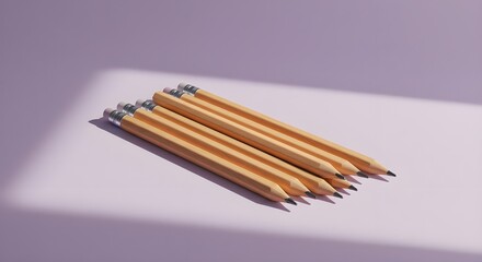 Fototapeta premium Classic Pencil Set on Soft Lilac Background in Gentle Morning Light – Minimalist, Blank, and Unlabeled Mockup for Branding, School, Office Supplies, Stationery, Art, and Creative Product Presentations