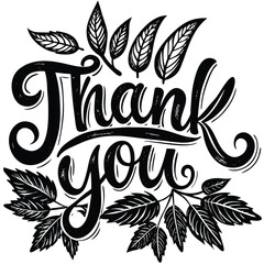 Obraz premium Elegant black thank you lettering with leaves Thanksgiving