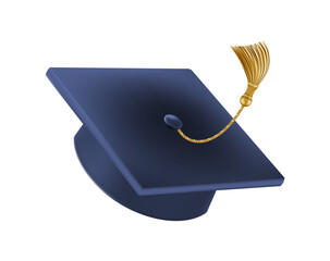 Graduates celebration. Flying 3D blue graduate hats