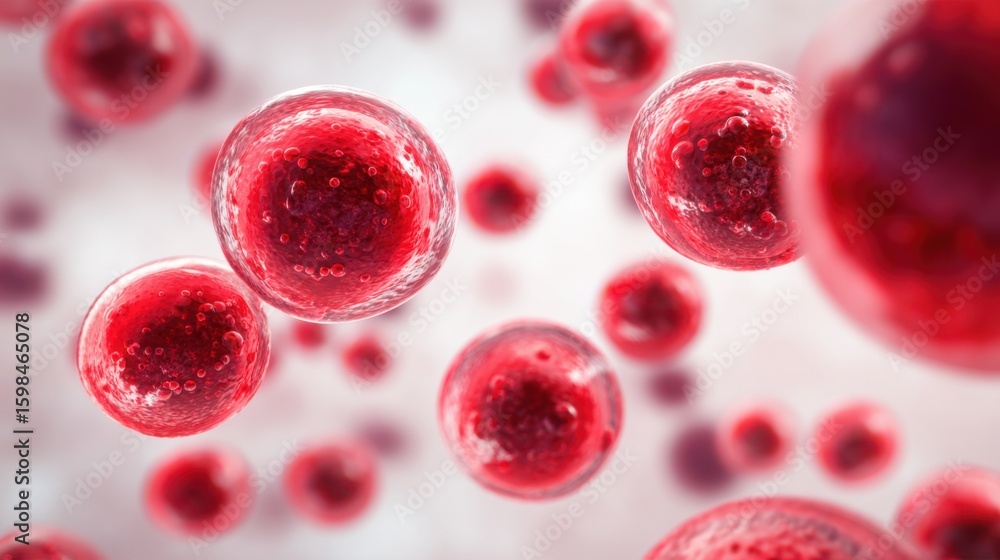 Poster red blood cells float in a fluid medium, displaying their round shape and rich red color. the micros