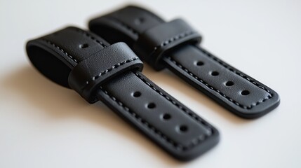 Two black leather watch straps