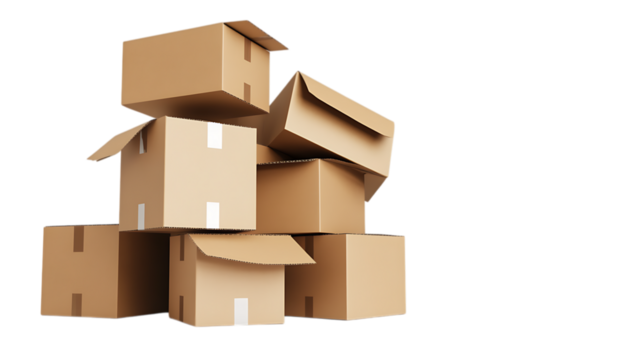 Stack of brown cardboard boxes isolated on white background
