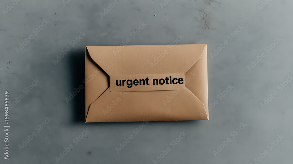Poster an urgent notification delivered in an envelope. importance of the notice is highlighted with the pr